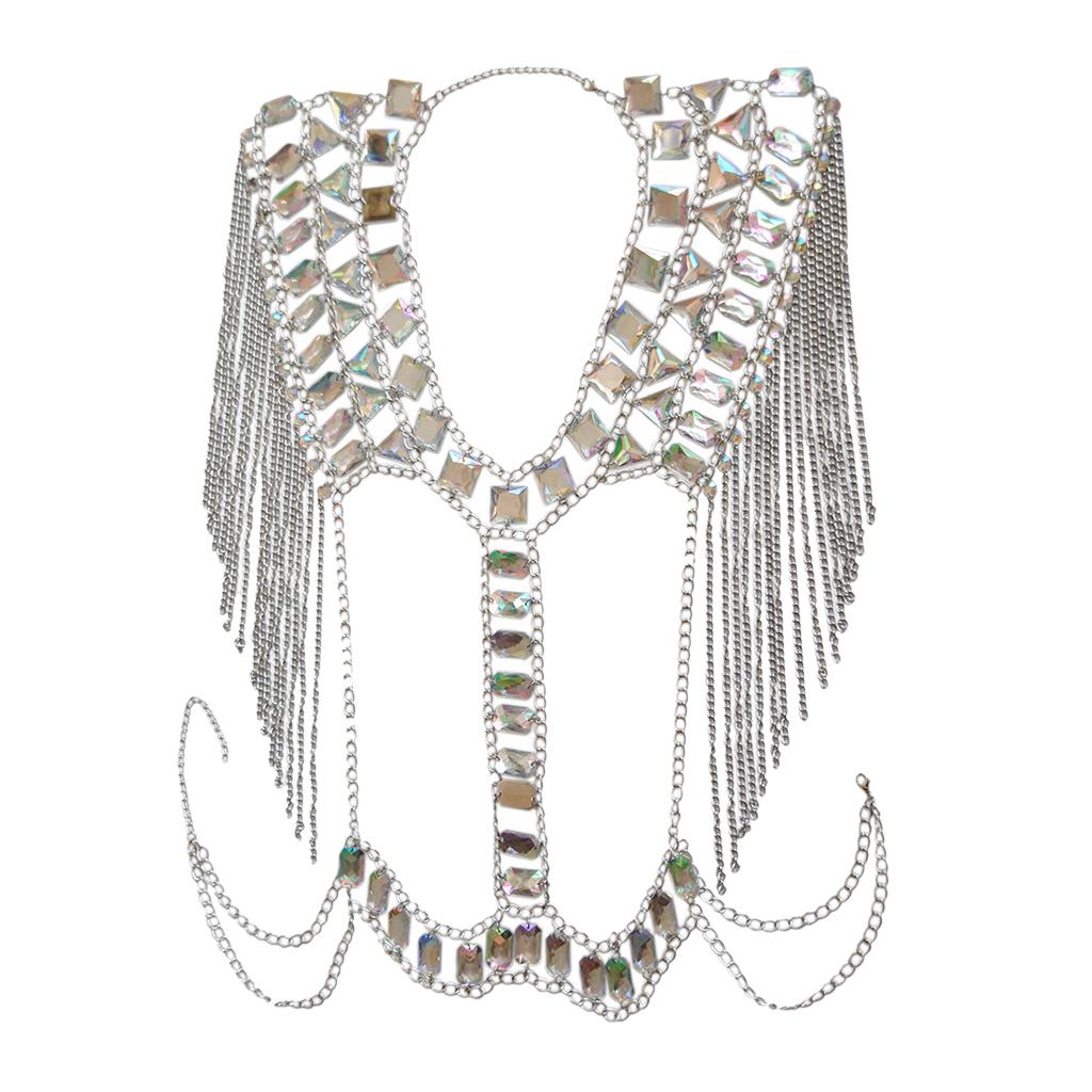 Women Party Crystal Rhinestone Shoulder Jewelry Body Chain Tassels Necklace