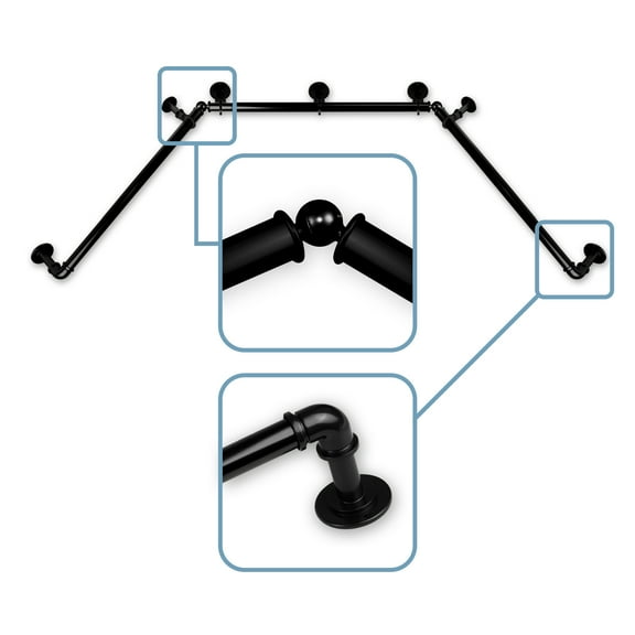 1" Dia Pipe Bay Window Curtain Rod, Adjustable 23"-41", 41"-78"- Black,(DP100-Bay-2)