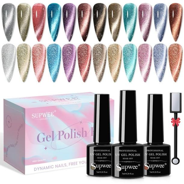 Set de esmalte de uñas en gel SUPWEE Reflective Cat Eye, 12 colores, 7 ml