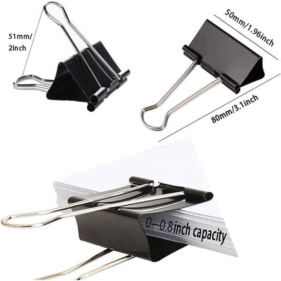 48-Pack 2-Inch Extra Large Binder Clips — Heavy Duty Black Paper Clamps for Office & Home Organization