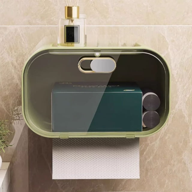 Wall Mounted Tissue Box No Drilling Required Waterproof Tissue Holders With Storage Shelf For Bathroom Kitchen Lavatory And Restroom Use