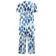 thumbnail image 4 of GaThRRgYP Plus Size Womens Sets,2PC Women's Solid Color V Neck Lace Splicing Short Sleeve Sleepshirt and Pants Sets Loungewear Pajamas with Pockets Blue M, 4 of 5