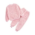 thumbnail image 2 of iiniim Kids Girls Fleece Winter Warm Sleepwear Set Pullover Tops And Pants for Toddler Flannel Loungewear Size 12M-14 A Pink 18-24 Months, 2 of 7