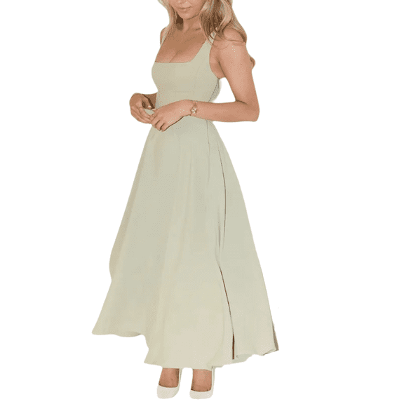 Women's Summer Flowy Maxi Dress Evening Party Dresses Casual Sleeveless Square Neck Smocked Beach Sundress