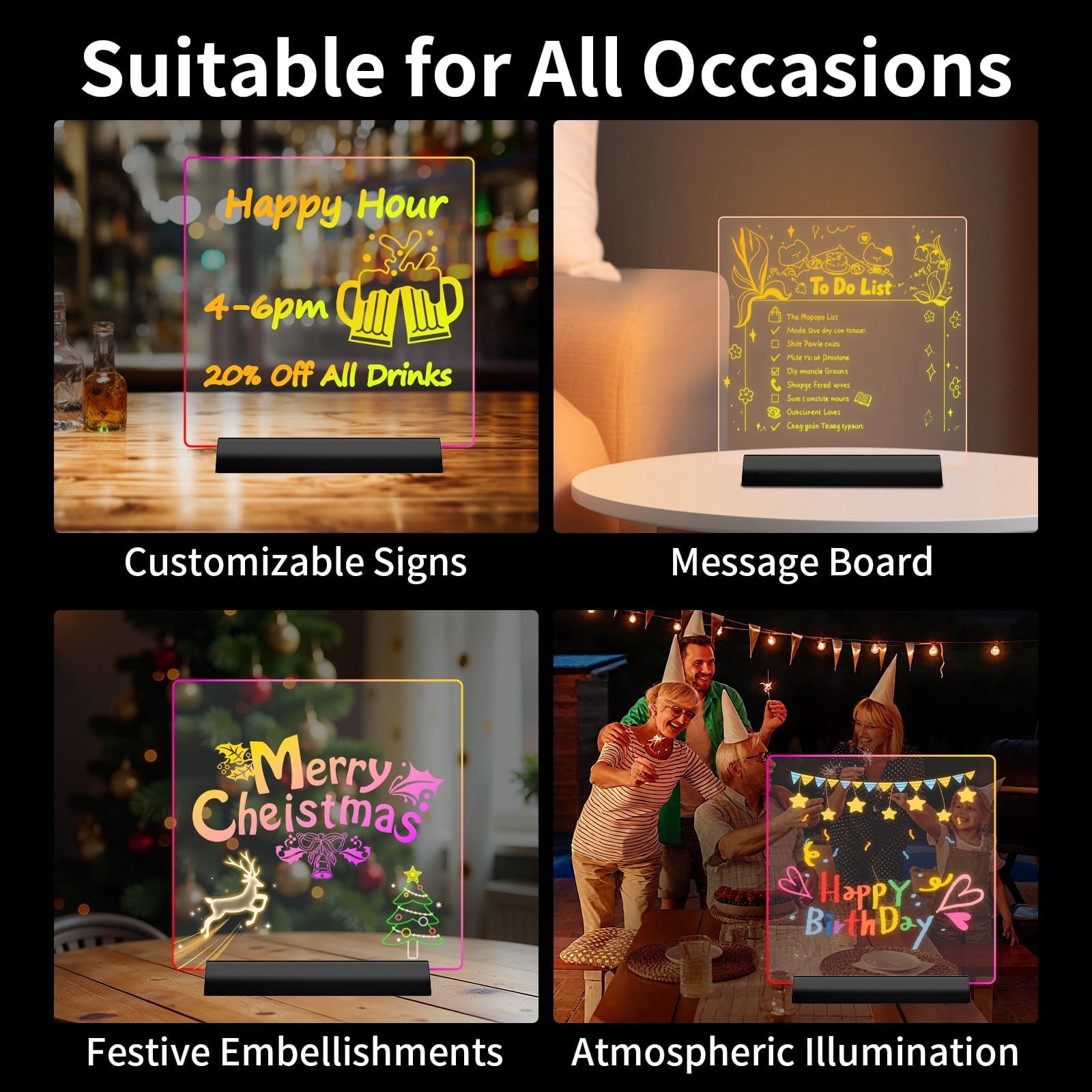 KOBAIBAN 7.9" Rechargeable LED Drawing Board with 9 Lighting Modes, 12 Markers, Light up Drawing Board for Kids Girls Boys Birthday Gifts, Black