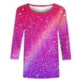 thumbnail image 4 of Midsumdr Womens Tops Spring Summer 3/4 Sleeves Round Neck Casual Pullover Shirts Pullover Tunic Tops Tie-dye Print Sequin Tops for Women, 4 of 5