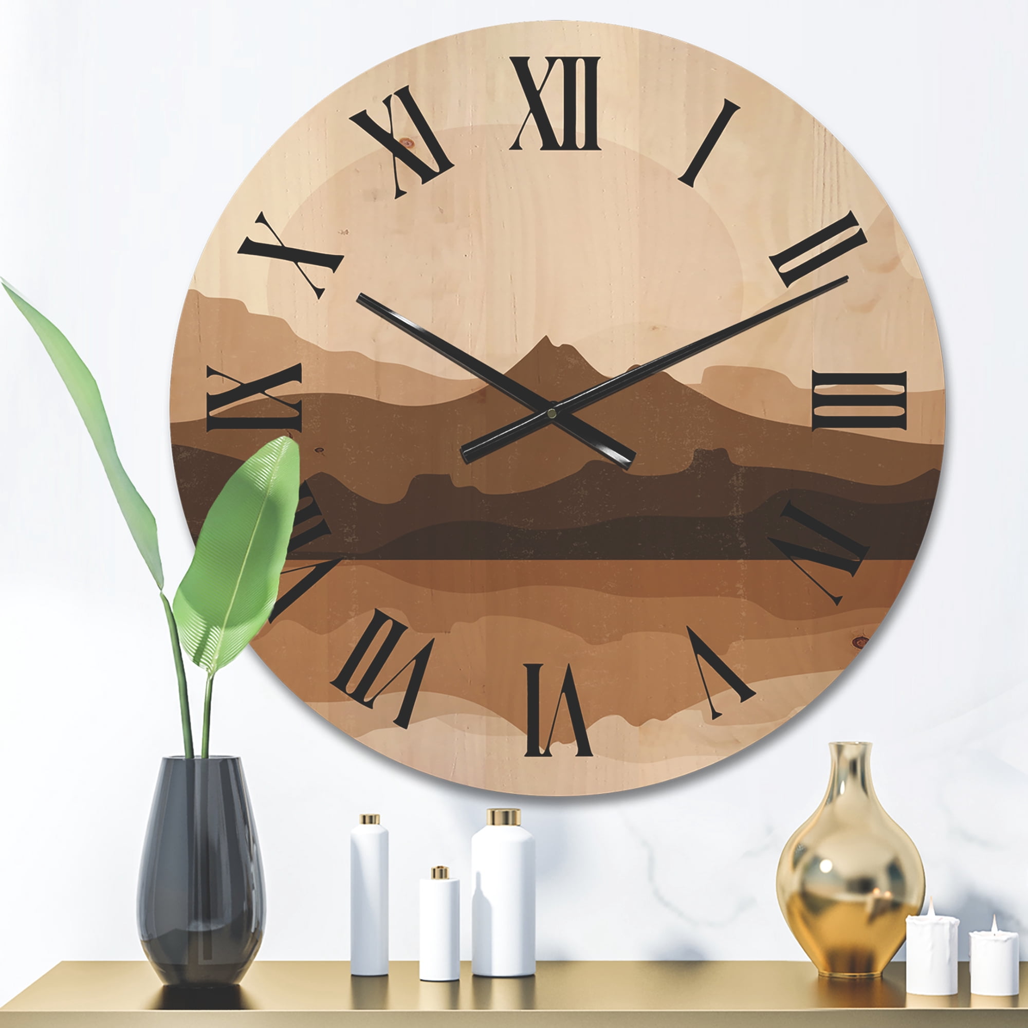 Designart 'Minimalist Brown Terracotta Landscape' Modern Wood Wall Clock