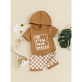 thumbnail image 4 of Aojekbee 2Pcs Baby Boy Summer Outfits Short Sleeve Hoodie + Pocket Checkerboard Shorts Set Toddler Clothes, 4 of 10