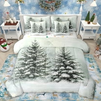 Homewish Winter Xmas Tree Twin Bedding Sets 7-Piece for Teens, Western Festival Christmas Bedding Comforter Set, Rustic Farmhouse Reversible Sheet Sets, Microfiber Bedroom Decor