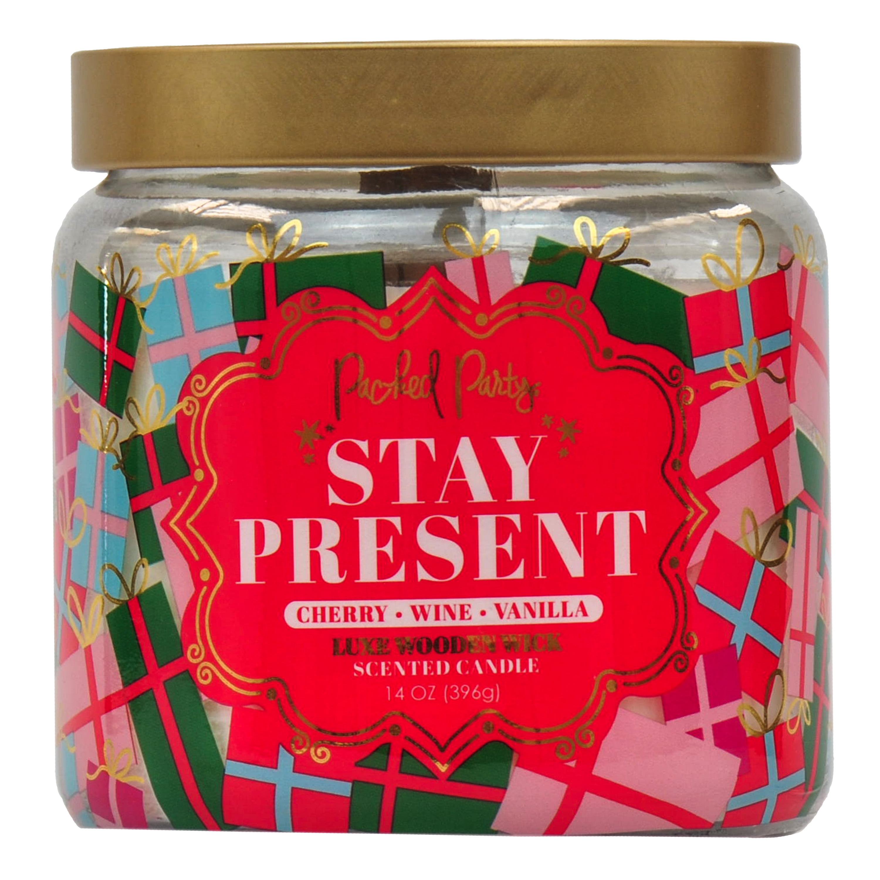 Packed Party Stay Present Wrapped candle with Wood Wick, 14-Ounce