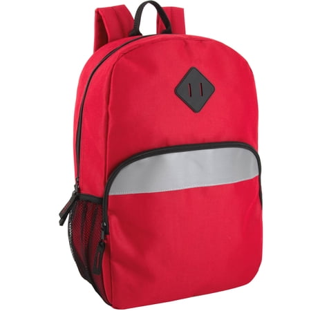 Trailmaker 17" Backpack – Reflective School Backpack with Padded Straps, Water Bottle Pockets for Kids & Adults, School Travel Camp (Red)