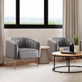 thumbnail image 2 of Gray Velvet Upholstered Accent Arm Chair for Living Room, Bedroom Single Sofa Tufted Barrel Chair Golden Metal Legs, Set of 1, 2 of 7