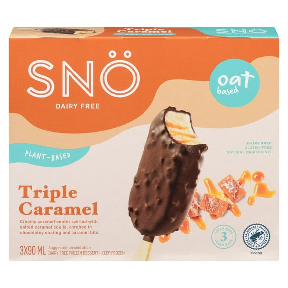 Snö Triple Caramel barres à base de plantes 3x90 mL Dessert glacé sans produits laitiers