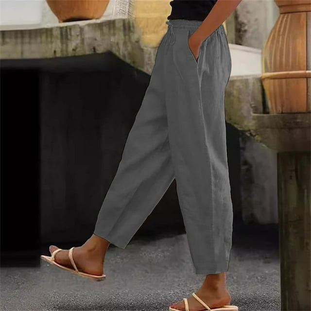 JMKQLZ Pantalon Large Long Décontracté Taille Élastique Mode Été pour Femmes