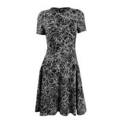 DKNY Women's Scribble Print Fit Flare Dress (6, Black/Ivory)