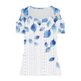 thumbnail image 5 of YUGYXL Eyelet Tops for Women Cold Shoulder Floral Blouse Scoop Neck Shirts Dressy Casual Blouses Summer Vacation Outfits Tops Blue Top M, 5 of 5