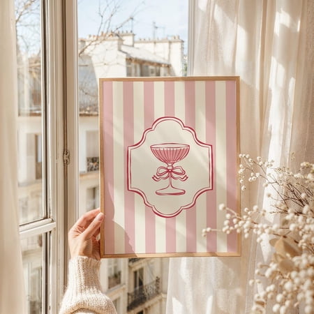 Coquette Cocktail Wall Art Valentines Bar Cart Poster Aesthetic Vintage Champagne Poster, Unframed Size 8x12