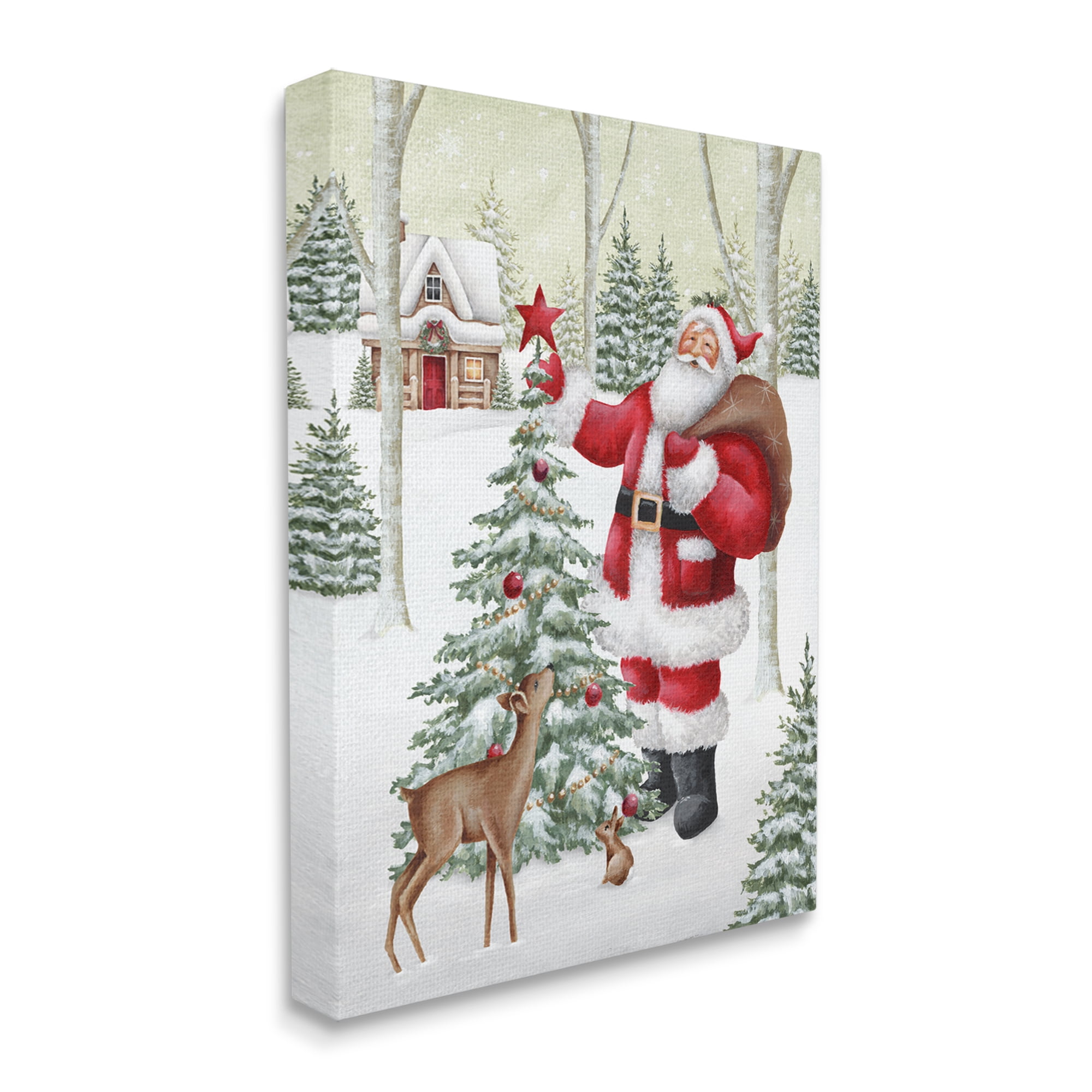 Stupell Industries Santa & Snowy Cabin Holiday Painting Gallery Wrapped Canvas Art Print Wall Art, 16 x 20