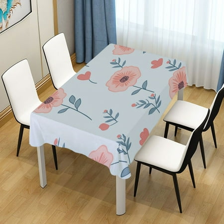 

60x108 Inch Tablecloth Polyester Square Tablecloth for Home Kitchen Dinner Decor Pastel Pink Hand-drawn Flowers