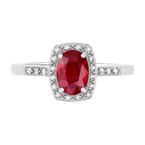925 Sterling Silver Natural Glass Filled Ruby Gemstone Halo Style Silver Ring