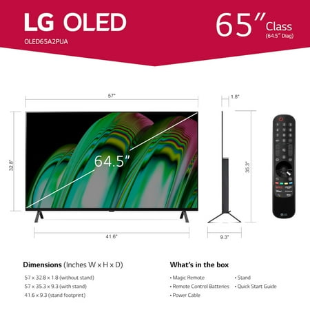 LG 65" Class 4K UHD OLED Web OS Smart TV with Dolby Vision A2 Series OLED65A2PUA