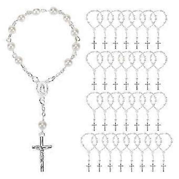 30 pcs Baptism Rosary Beads Finger Baptism Rosaries Faux for Baptism Gifts Communion Gifts