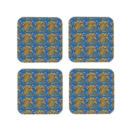 

Vsdgher Sea Turtle Leather Coasters for Drinks Durable Drink Coasters 4 Set for Tabletop Protection Luxurious Home Décor and Housewarming Gift-Square