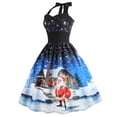 thumbnail image 3 of Bigersell Dresses for Women 2022 Wedding Guest Woman Fashion Halter Neck Christmas Print Elastic Waist Slim Hem Dress Women's Plus Skater Dress Style 26592, Female Mini Short Dresses Black XXL, 3 of 8