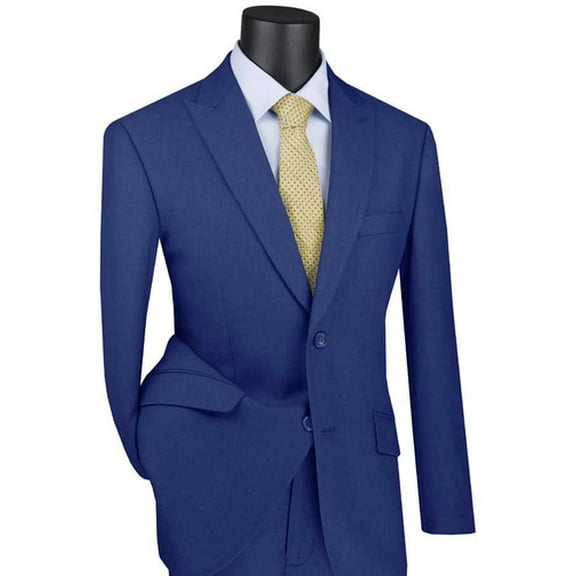 Vinci Mens Blue Modern Fit Suit Peak Lapel Jacket M2TR