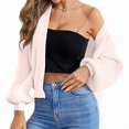 thumbnail image 3 of Women'S Color Block Open Front Long Sleeve Ribbed Knit Cropped Cardigan Sweaters Pink L, 3 of 5