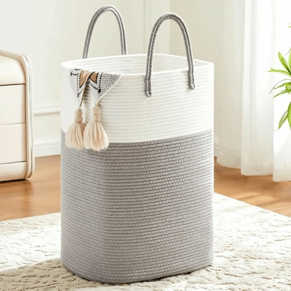 1Pc 60/80/100L Woven Cotton Rope Laundry Hamper - Versatile Storage Basket for Dirty Clothes, Baby Toys & Blankets in Bathroom, Nursery & Living Room