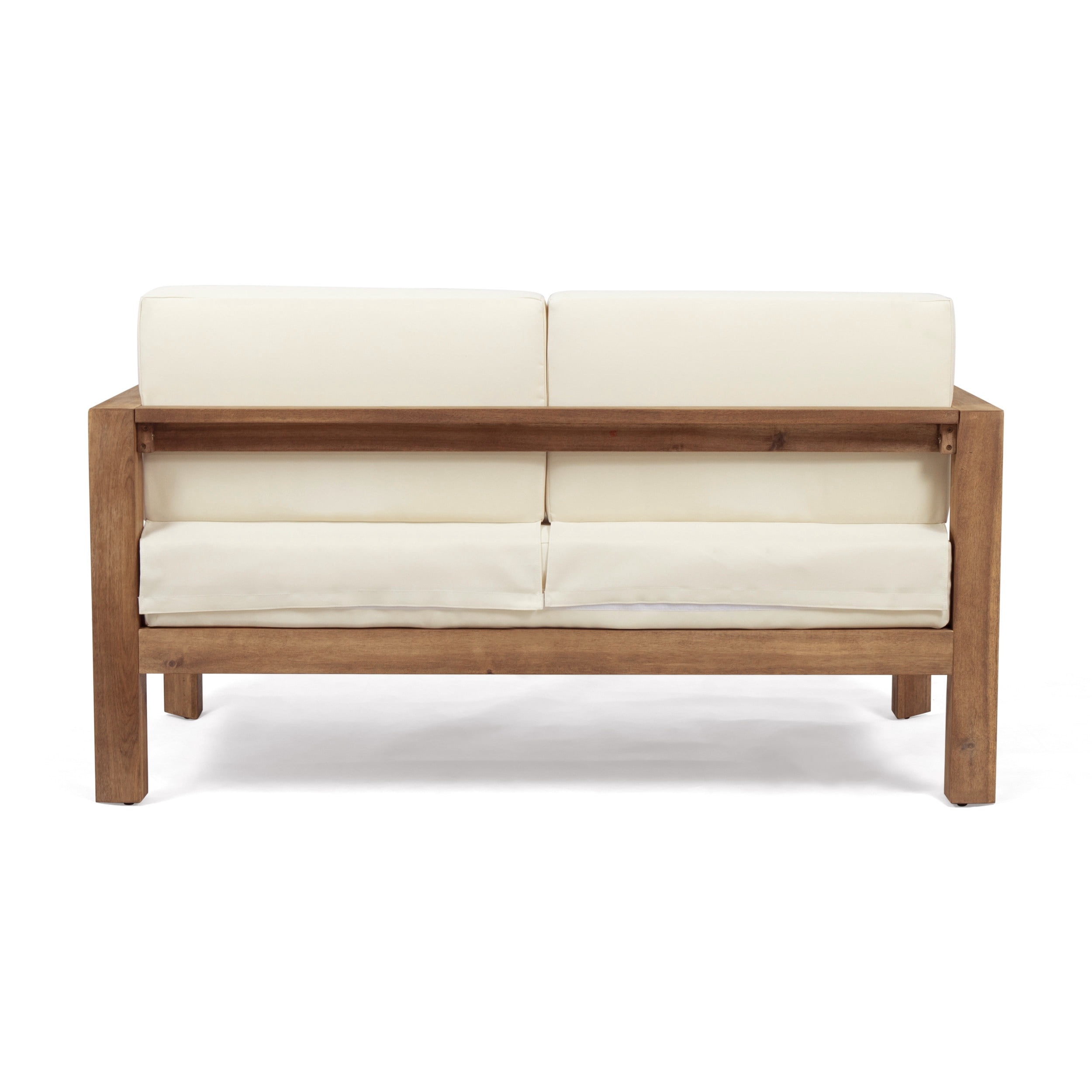 Euroco Modern Outdoor Loveseat and Coffee Table Set, Acacia Wood Frame with Water-Resistant Cushions, Open Slat Design, Natural Finish