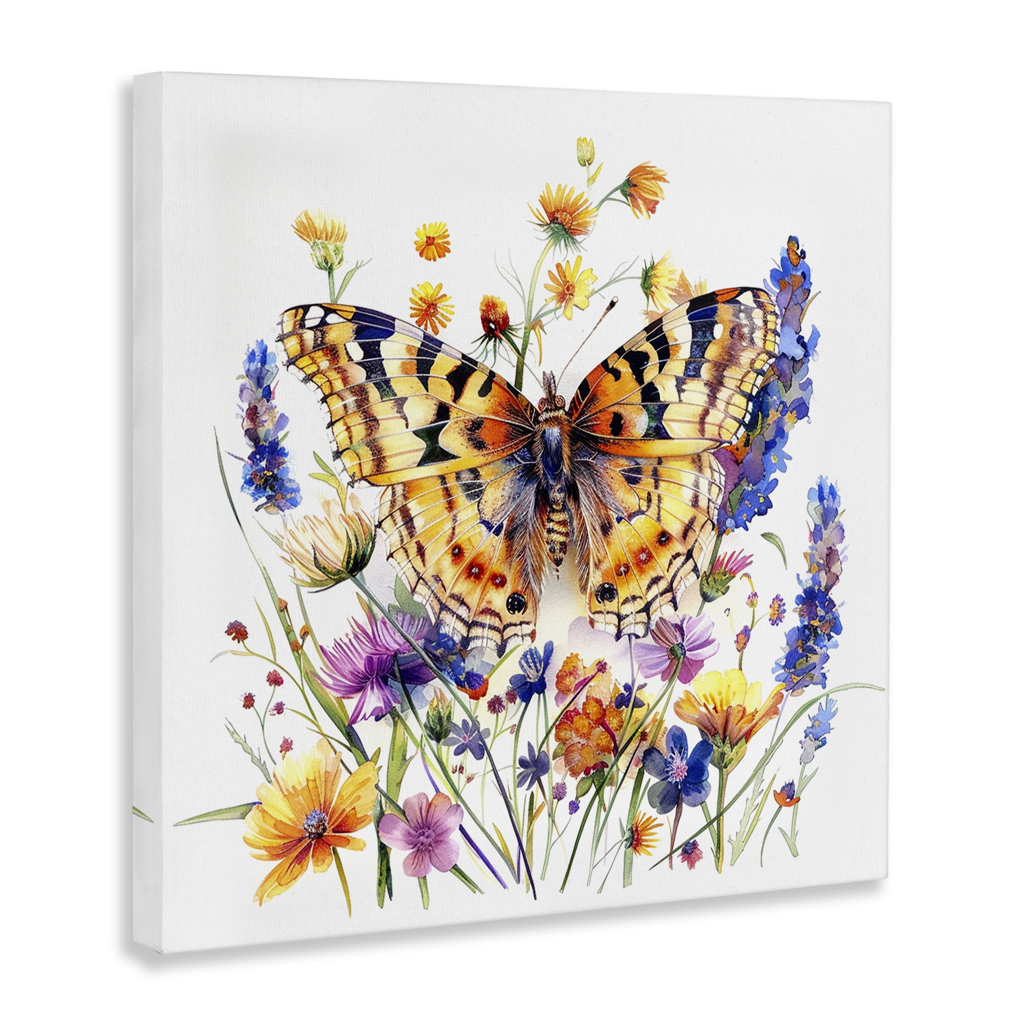 Stupell Industries Garden Flowers & Butterfly Insects Painting Wrapped Canvas Art Print Wall Art, 17 x 17