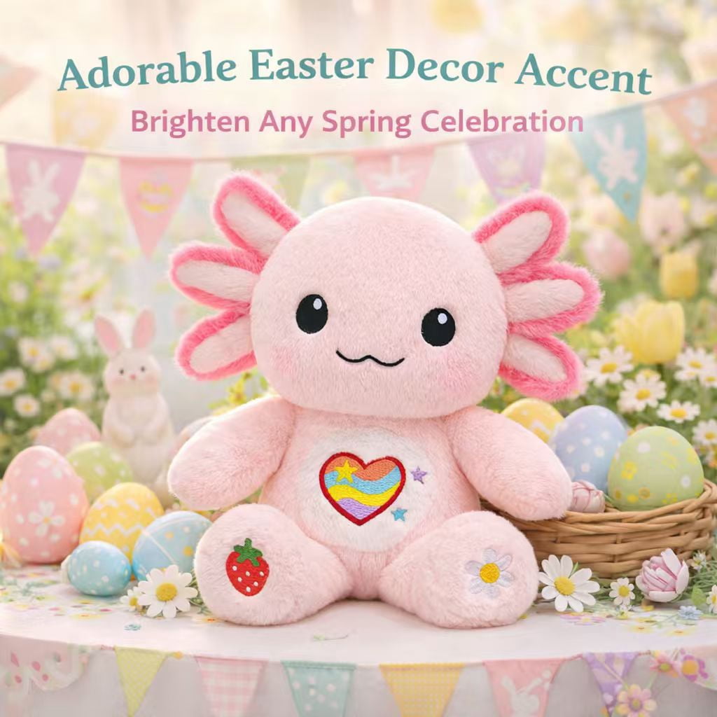 27cm/10.6in Pink Axolotl Plush Toy, Easter Plush Stuffed Animal for Kids, Soft Kawaii Gift, Cute Spring Basket Stuffer, Easter Party & Birthday Decor