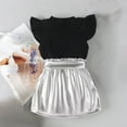 thumbnail image 5 of AherBiu Girls Clothes Sets Ribbed Ruffle Cap Sleeve Tops Mini Skirts with Belted Trendy Casual Toddler Outfits, 5 of 6