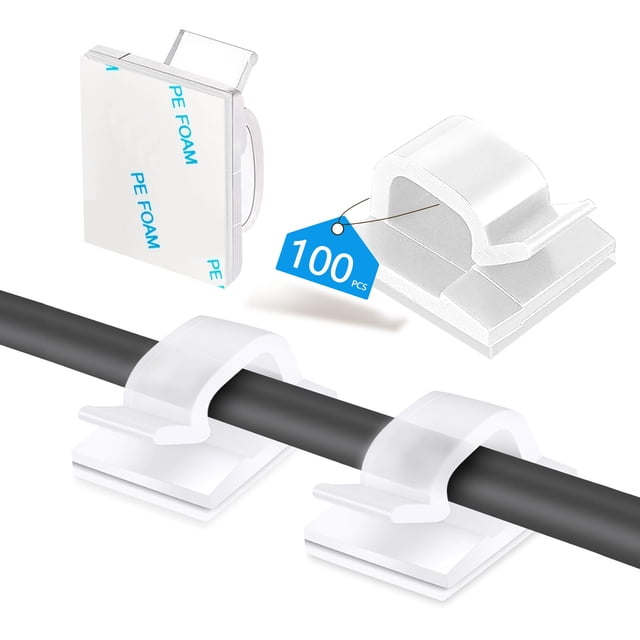 Clips para cables Abnii, 100 unidades, organizador de alambre adhesivo transparente