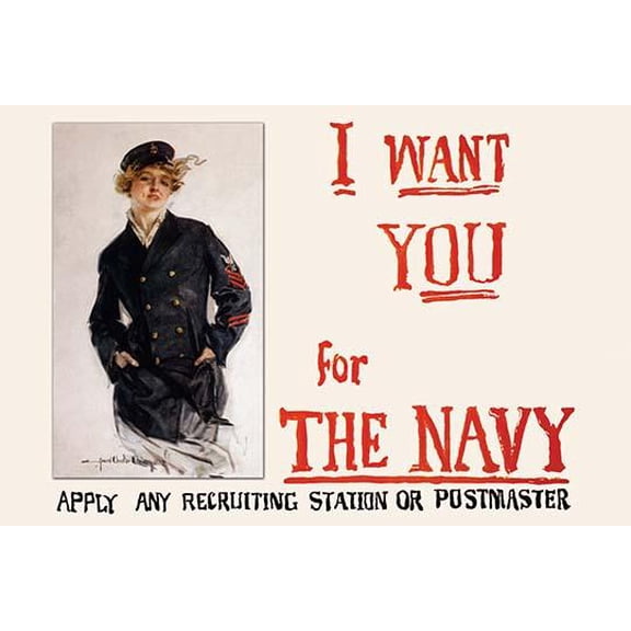 I want you for the Navy Apply any recruiting station or postmaster- Fine Art Canvas Print (20" x 30")