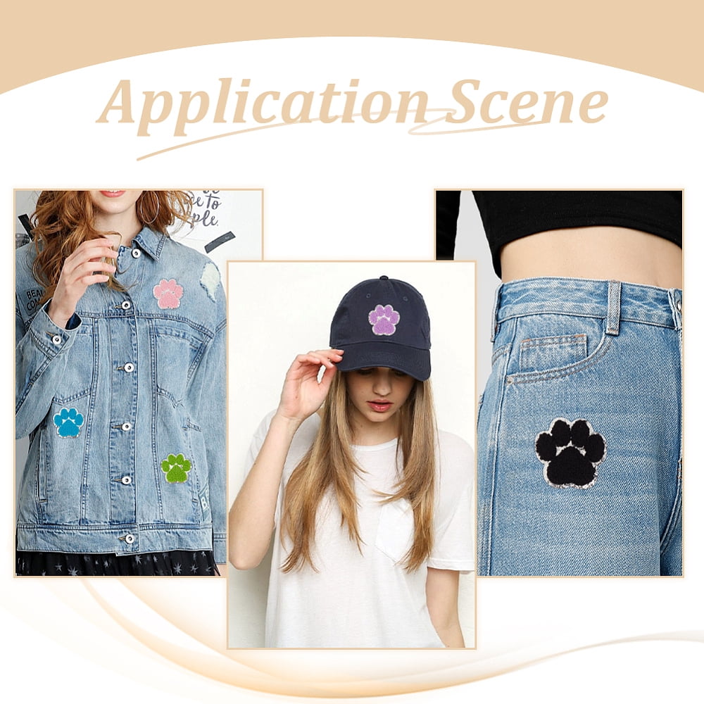 20Pcs 10 Colors Computerized Embroidery Cloth Iron on/Sew on Patches Costume Accessories Paw Print with Sequin Mixed Color 60x60x2mm 2pcs/color