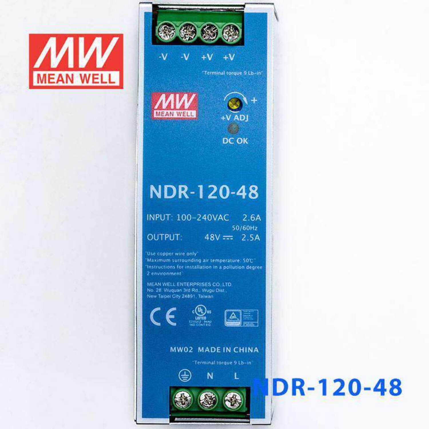 Mean Well NDR-120-48 Single Output Industrial Power Supply 120W 48V - DIN Rail