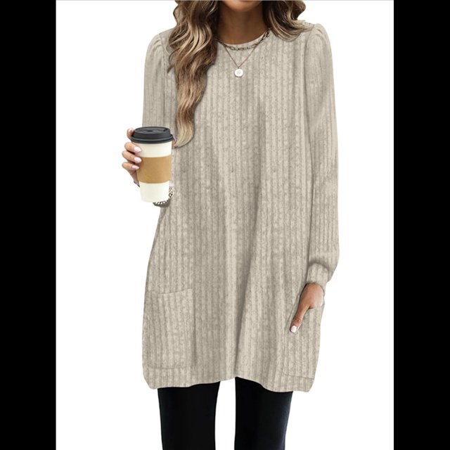 Camisas de Larga para Mujer Suéteres Largos con Bolsillos Tops Tipo Túnica Corte Holgado Albaricoque XXL