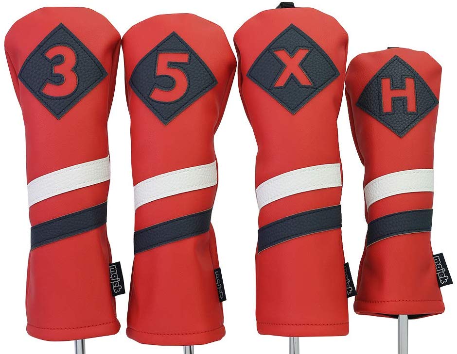 Majek Retro Golf Headcovers Red with White and Blue Stripe Vintage