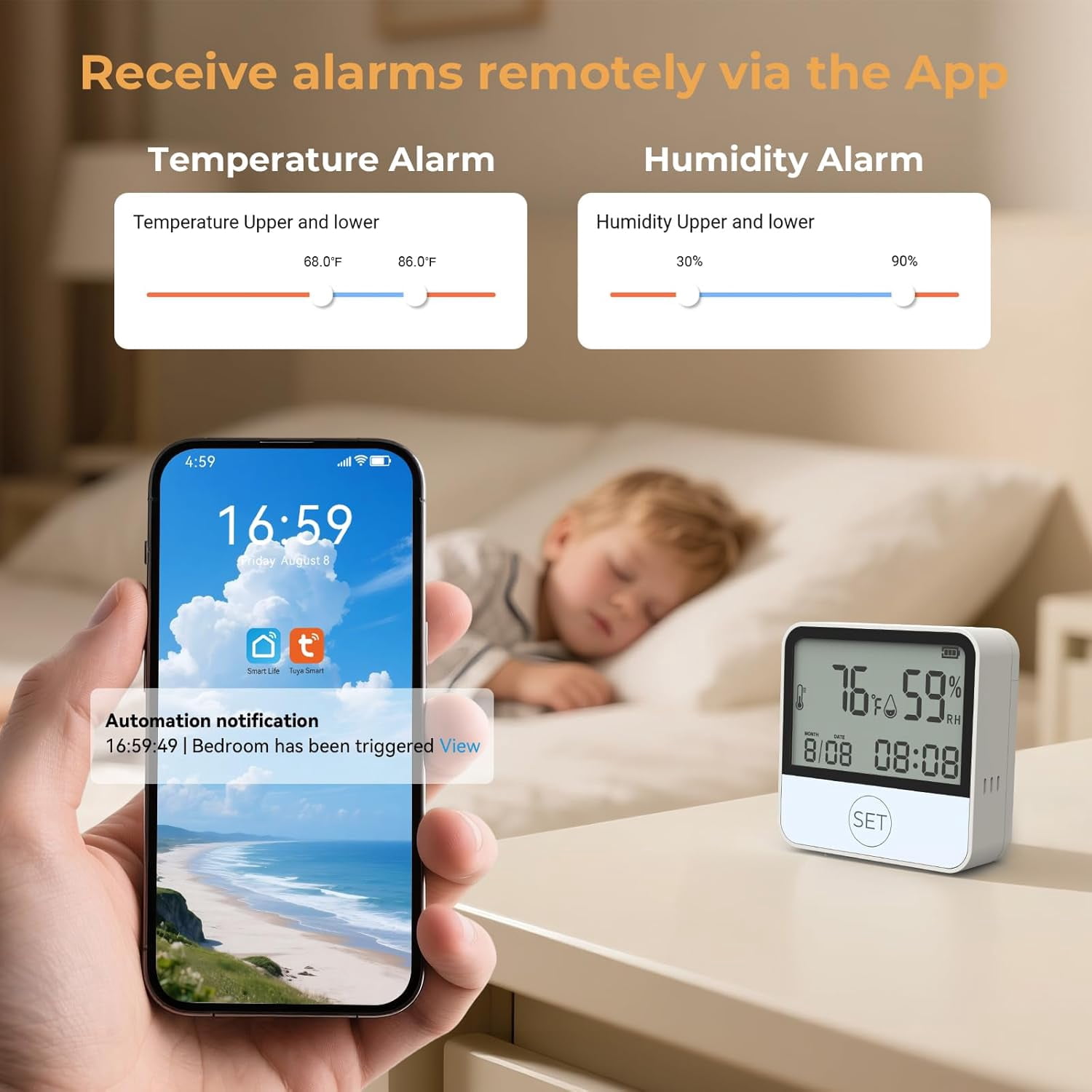 RVKXHD 4 in 1 WiFi Thermometer Humidity Meter Baby Thermometer Hygrometer with Remote App Control Digital Temperature and Humidity Sensor for House Wine Cellar Greenhouse