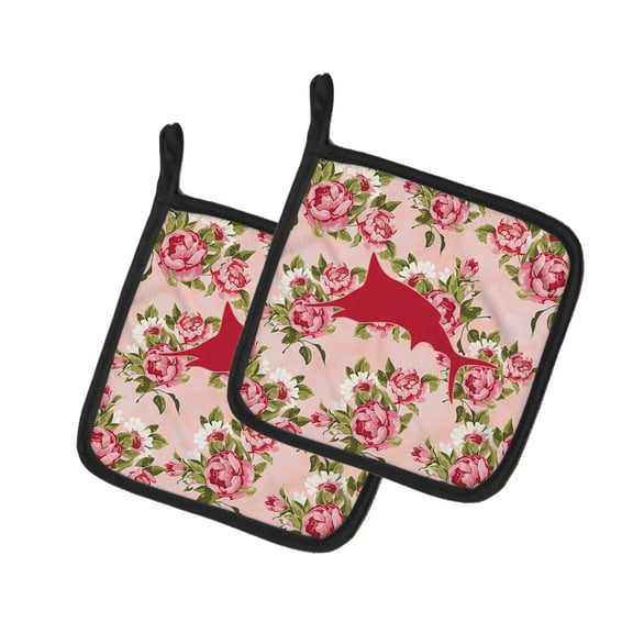 Caroline's Treasures BB1026-RS-PK-PTHD Fish - Marlin Shabby Chic Pink Roses Pair of Pot Holders , 7.5HX7.5W, multicolor