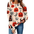 thumbnail image 6 of LYEAA Womens Halloween Tops Long Sleeve Pumpkin Print T Shirt Spooky Season Crewneck Shirts Thanksgiving Fall Clothes Red XL, 6 of 6