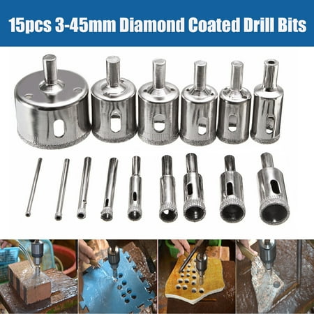 Diamond Hole Saw Drill Bit Set,15 PCS Diamond 3-45mm Hole Saw Tile Ceramic Glass Porcelain Marble Drill Bit Cutter Metal