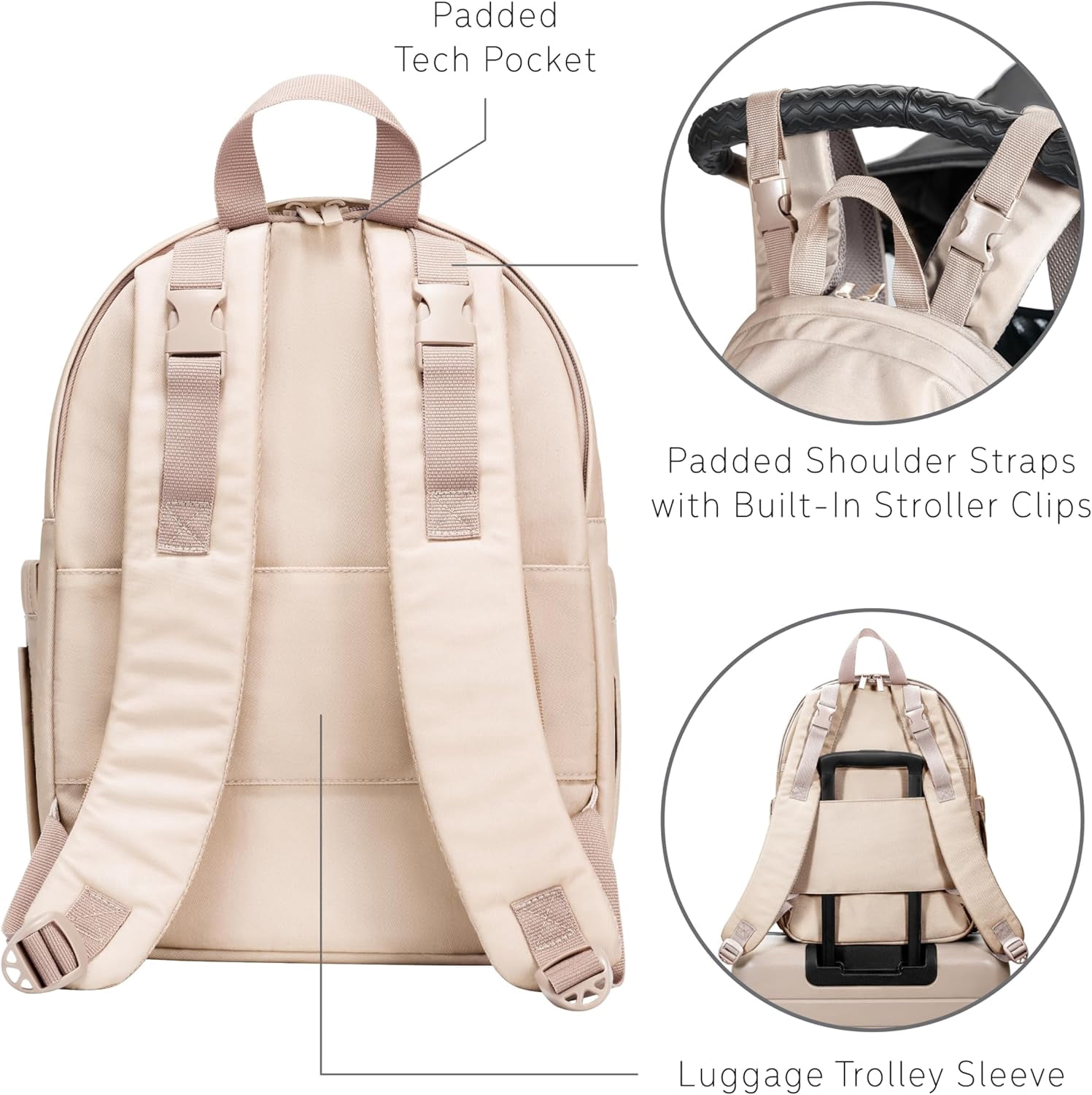 uninni Diaper Baby Bag Backpack for Moms and Dads with Baby Boys and Girls, Portable Changing Pad, Removable Pacifier Case - Camel, 15"