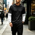 thumbnail image 2 of OIOLOYJM Men's Fake Two Piece T-Shirt Long Sleeve Crew Neck Casual Layered Tee Shirts Fashion Basic Athletic Work Pullover Black XL, 2 of 5