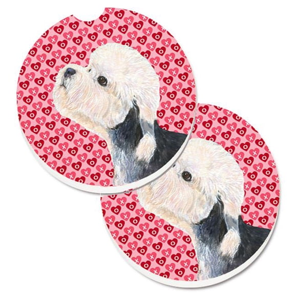 Dandie Dinmont Terrier Hearts Love Valentines Day Set of 2 Cup Holder Car Coaster