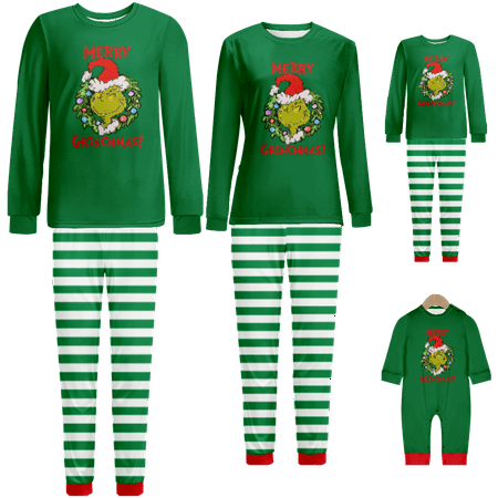 

Matching Family Christmas Pajamas Set The Grinch Stripe Printed Baby-Kids-Adult-Pet Size 2 Pieces Top and Pants Bodysuits Xmas Pjs Set