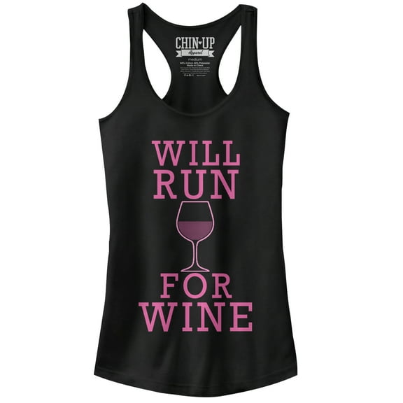 Junior's CHIN UP Run for Wine  Racerback Tank Top Black Small